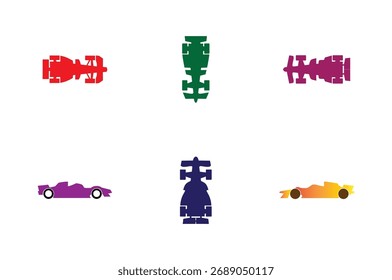 Colección de la fórmula 1, Vector del icono, coche de carreras aislado en el fondo blanco