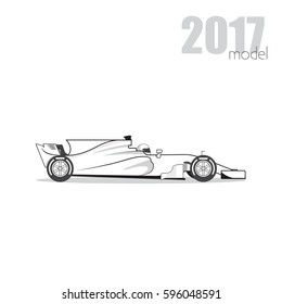 Automóvil de carreras de Fórmula 1 aislado en fondo blanco. Modelo 2017. Ilustración del vector
