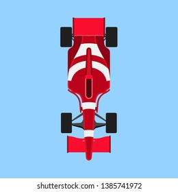 Formula 1 Race Car Sport Vector Icon Top View. Speed Auto F1 Champion Red Vehicle. Bolide Rally Prix Flat Game Transport 