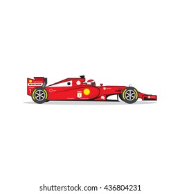 Formula 1 red race car isolated on white background. Vector illustration