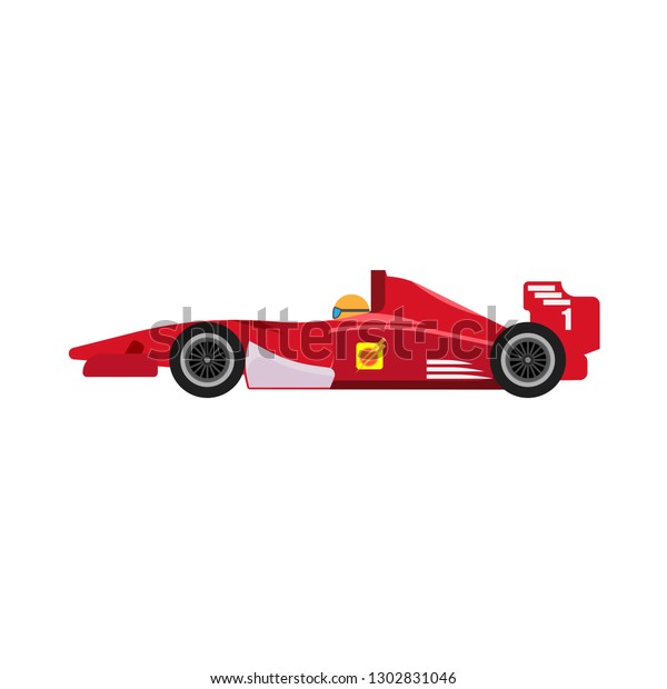 Formula 1 red racing car side\
view vector icon. Championship one motorsport extreme f1 vehicle\
drive 
