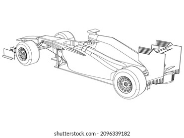 Formula car in outline. Sport vehicle template vector isolated on white.