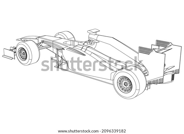 Formula car in outline. Sport vehicle template\
vector isolated on\
white.