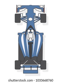 Formula Car, Racing Car Isolated On White Background. Top View. Vector Illustration