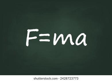 Formula F=ma illustrating force equals mass times acceleration on a blackboard