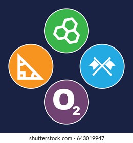 Formula icons set. set of 4 formula filled icons such as crossed flags, triangle, chemical structure