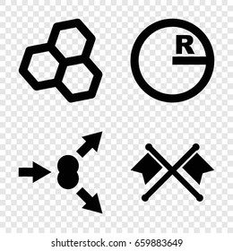 Formula icons set. set of 4 formula filled icons such as crossed flags, atom move, circle