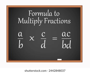 Formula to Multiply Fractions on black board. Science education vector illustration