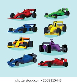 Formula One Car F 1 Race Colorful Illustration Vector Set Collection