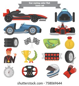 Formula one color flat icons set