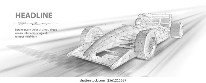 Formula One f1. Abstract vector 3d f 1 bolide rasecar on speedway. Fast motion. Finish line. Success in competition, rase winner, business win concept. Auto sport, fast automobile symbol