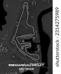 Formula one racing track map Yas Marina Circuit in Abu Dhabi UAE, United Arab Emirates