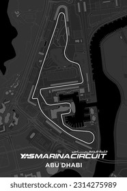 Formula one racing track map Yas Marina Circuit in Abu Dhabi UAE, United Arab Emirates