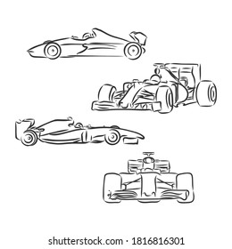 boceto de fórmula uno en líneas negras , ilustración de boceto vector de coche deportivo