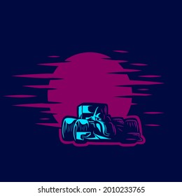 Formula One sport race line potrait logo colorful design with dark background. Isolated navy background for t-shirt, poster, clothing, merch, apparel, badge design