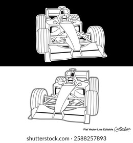 Formula one super car collection, editable vector illustrated in black and white