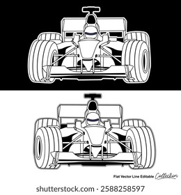 Formula one super car collection, editable vector illustrated in black and white