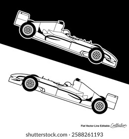 Formula one super car collection, editable vector illustrated in black and white