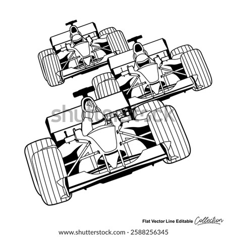 Formula one super car collection, editable vector illustrated in black and white
