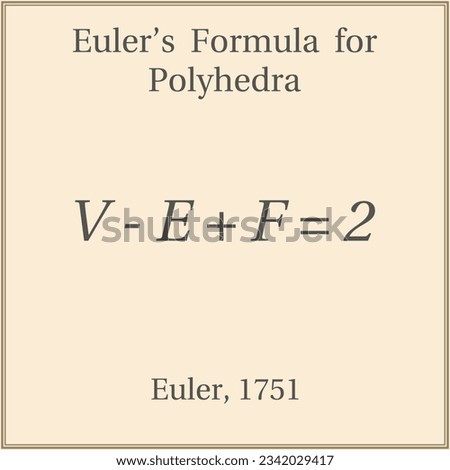 Euler’s Formula for Polyhedra. Education. Science. Formula. Vector illustration.