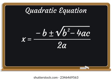 Formula of a quadratic equation on a 
 black chalkboard. School. Math. Vector illustration.