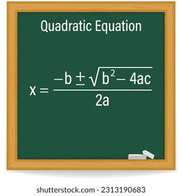 Formula of a quadratic equation on a chalkboard. School. Math. Vector illustration.