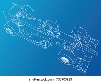 Formula race car. Abstract drawing. Tracing illustration of 3d.