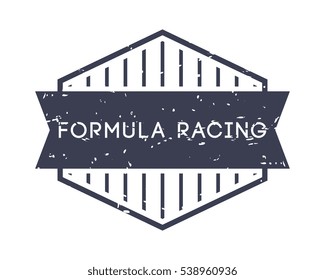 formula racing badge, vector logo, sport label, grunge stamp, vintage style