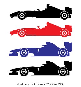 Formula racing car, abstract vector silhouette side view. white background
