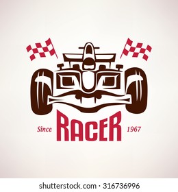 Formula Racing Car Emblem, Race Bolide Symbol