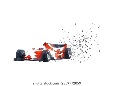 Formula racing car, isolated low poly vector illustration; geometric drawing