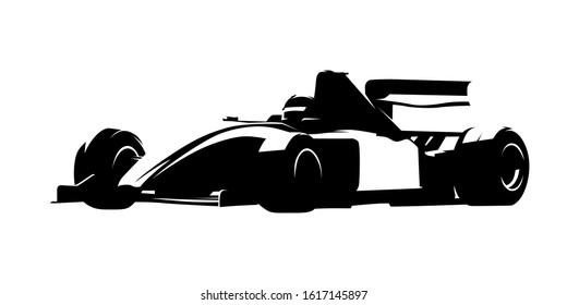 Formula racing car, isolated vector silhouette, ink drawing