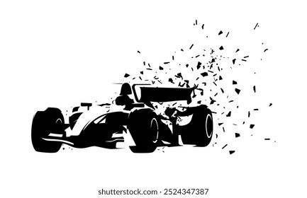 Formula racing car, isolated vector silhouette; ink drawing