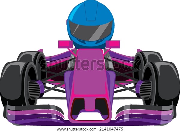 A formula\
racing car with a racer\
illustration