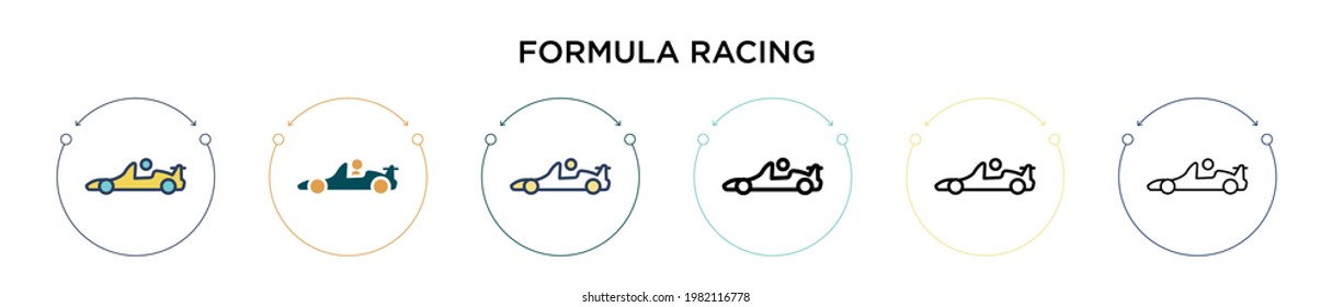 Formula racing icon in filled, thin line, outline and stroke style. Vector illustration of two colored and black formula racing vector icons designs can be used for mobile, ui, web