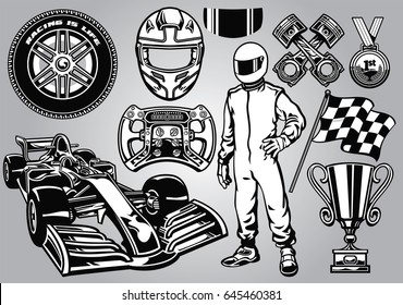 formula racing set black and white