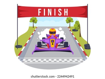 Formel-Racing Sport-Auto-Reichweite auf Race Circuit der finish Line Cartoon Illustration zu gewinnen die Meisterschaft in flachstiausgezeichnet Vorlagen Design-Design