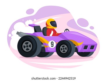 Formula Racing Sport Car Reach on Race Circuit the Finish Line Cartoon Illustration to Win the Championship in Flat Style Hand Drawn Templates Design