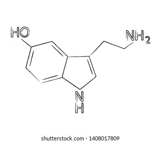 Formula of serotonin on a white background. Sketch. Vector illustration.