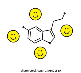 Formula of serotonin on a white background. Positive. Vector illustration.