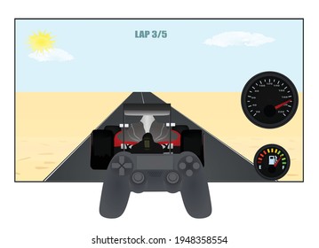 Formula video game and controller. vector