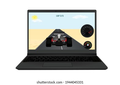 Formula video game on laptop. vector