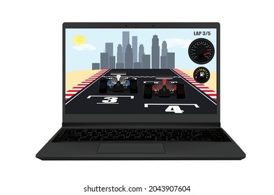 Video juego de fórmula en laptop. vector