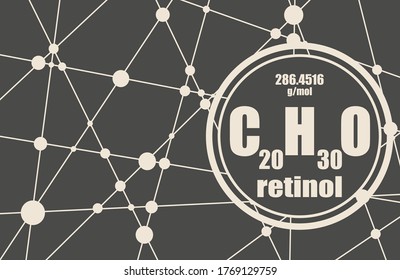 Formula vitamin A retinol. Connected lines with dots background.