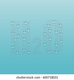 The formula of water of water drops on a blue background.
