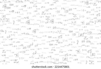 Formulas of astrophysics, quantum mechanics, radio circuits. Scientific, educational background on white. Hand drawn..