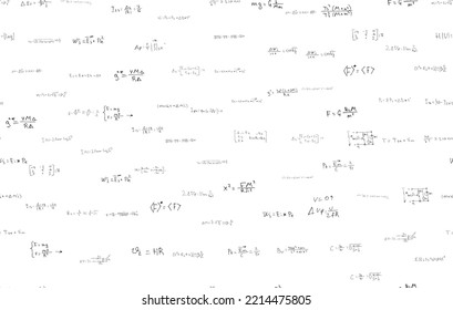 Formulas of astrophysics, quantum mechanics, radio circuits. Scientific, educational background on white. Hand drawn..