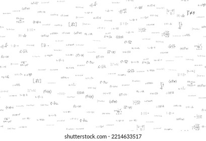 Formulas of astrophysics, quantum mechanics, radio circuits. Scientific, educational background on white. Hand drawn..