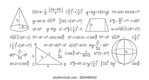 Formulas. Mathematics and geometrical infographic symbols for scientific design projects pictures of different and graphs vector math icons numbers