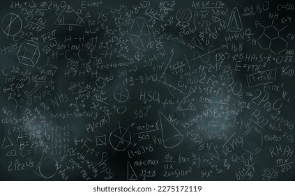 Formulas written on the blackboard. Vector illustration of a set of technical formulas handwritten on a blackboard. Sketch for creativity.